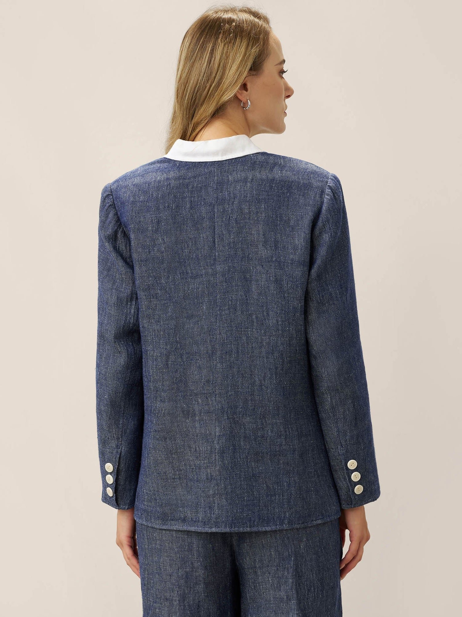 Linen Reversible Denim Texture V-Neck Jacket ELLIE  DestGlow