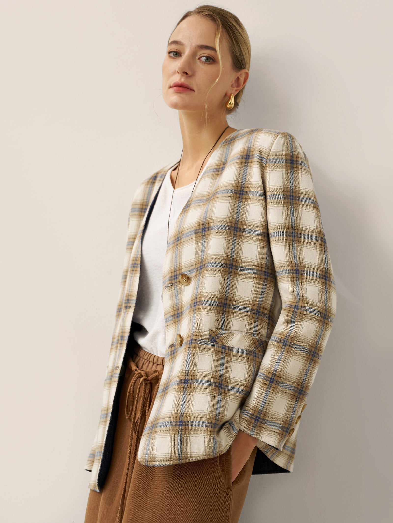 Linen Reversible Denim Texture V-Neck Jacket ELLIE  DestGlow