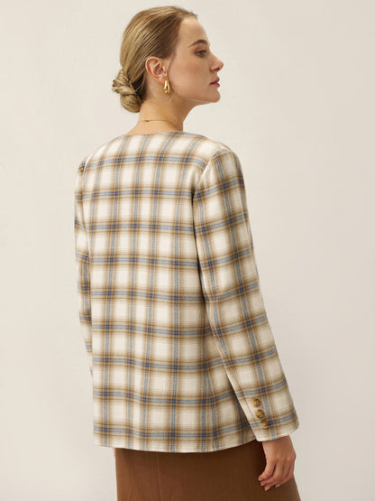 Linen Reversible Denim Texture V-Neck Jacket ELLIE  DestGlow