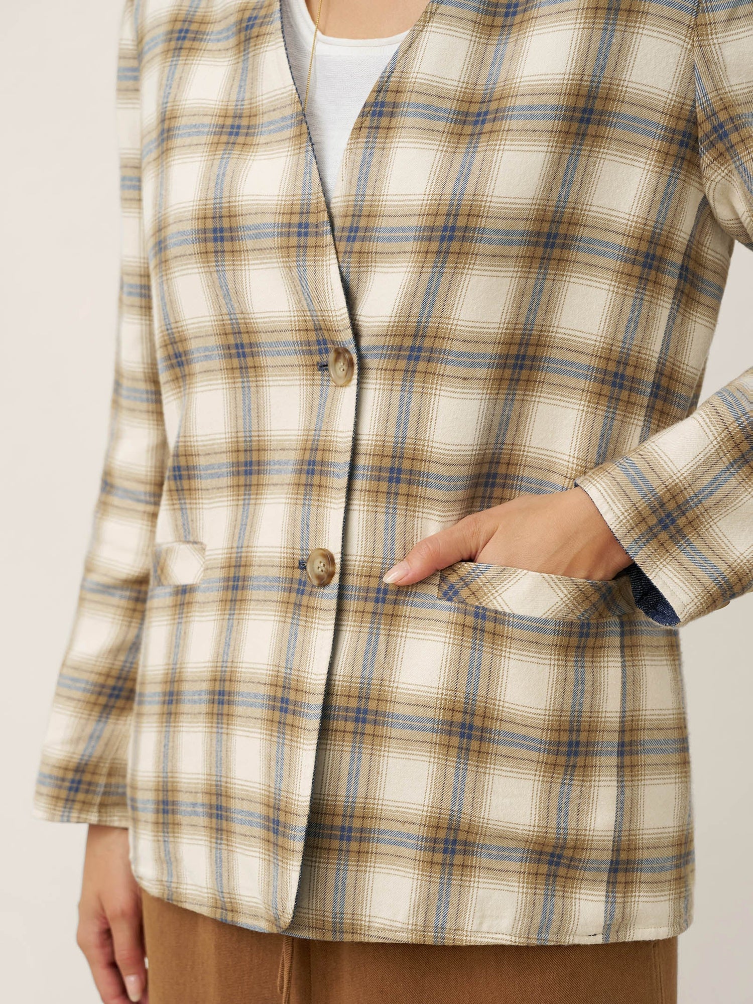 Linen Reversible Denim Texture V-Neck Jacket ELLIE  DestGlow