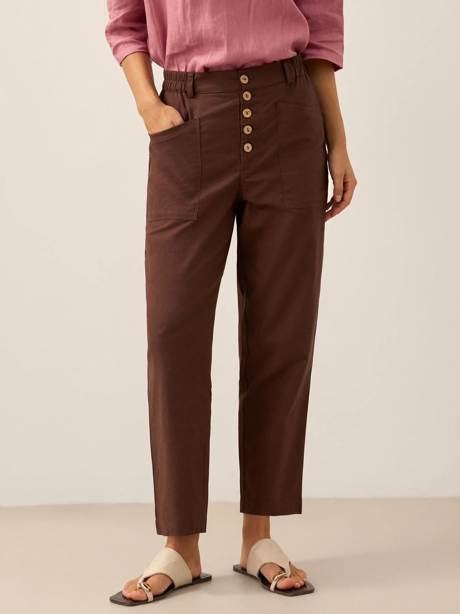 Linen Simple Button Fly Trousers HEIDI by LINTICO
