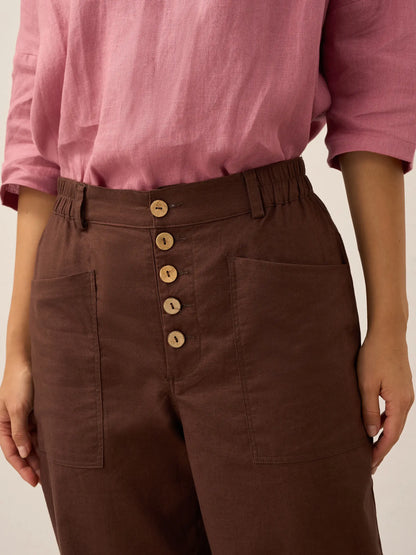 Linen Simple Button Fly Trousers HEIDI by LINTICO