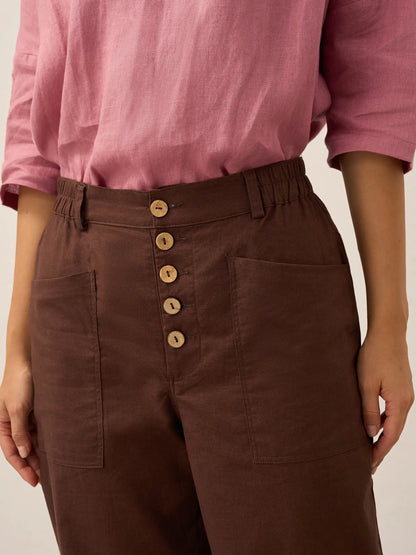 Linen Simple Button Fly Trousers HEIDI 