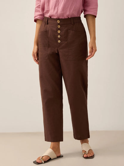 Linen Simple Button Fly Trousers HEIDI by LINTICO