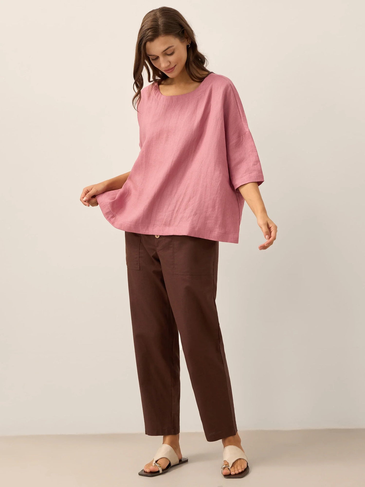 Linen Simple Button Fly Trousers HEIDI 