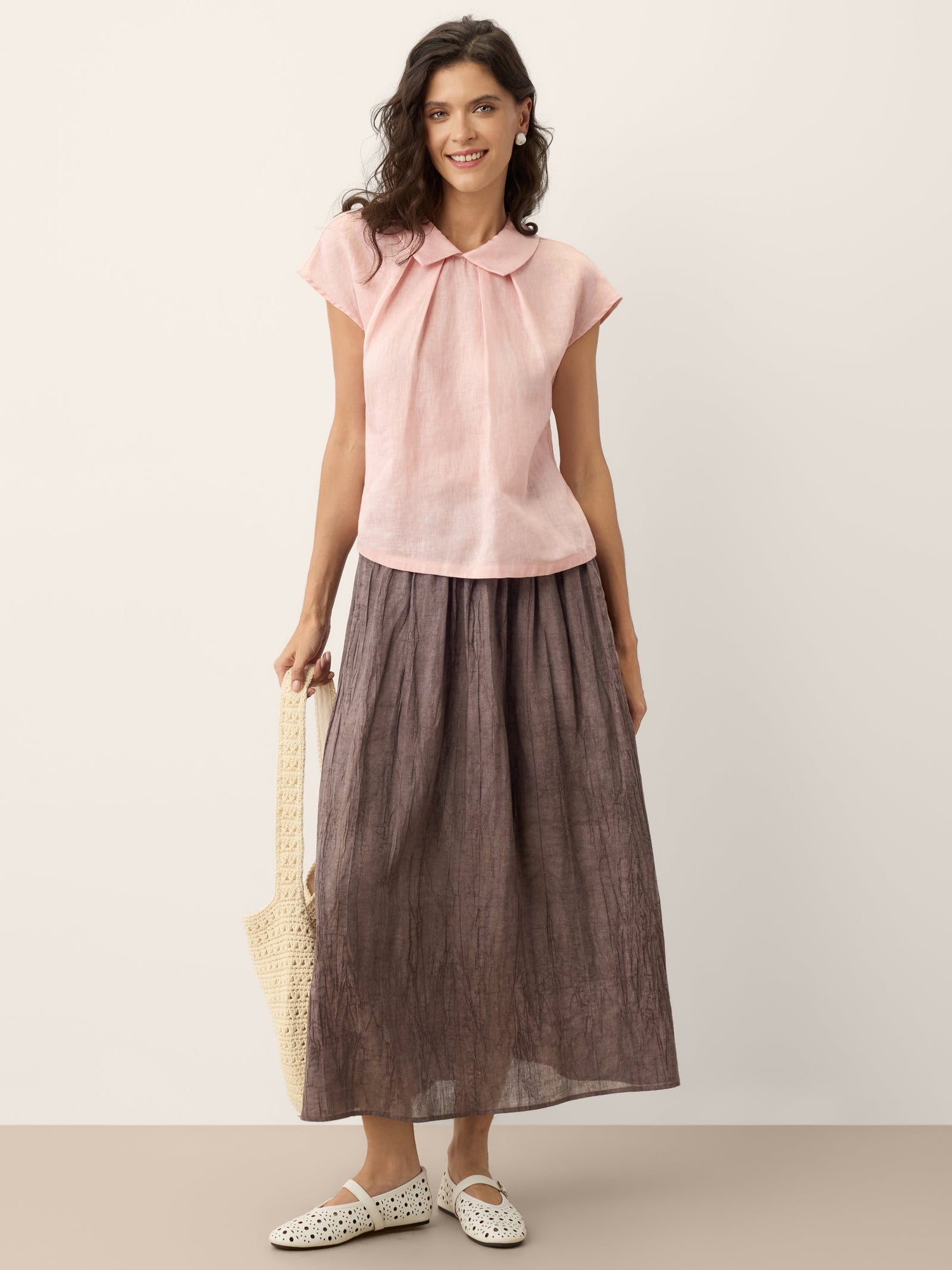 Lyocell Textured Pleated Waist Skirt ROSAMUND by LINTICO