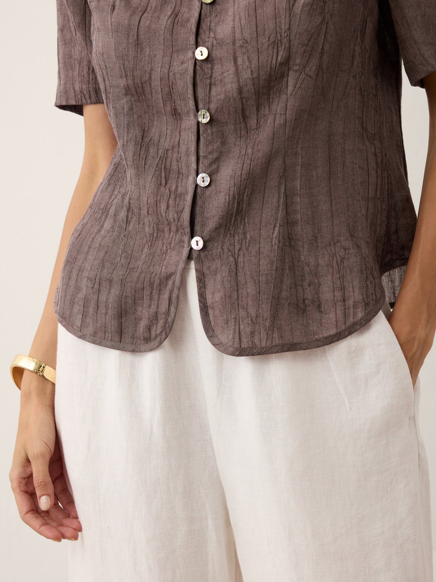 Lyocell Textured Stand Collar Shirt Jacket PHILIPPA by LINTICO