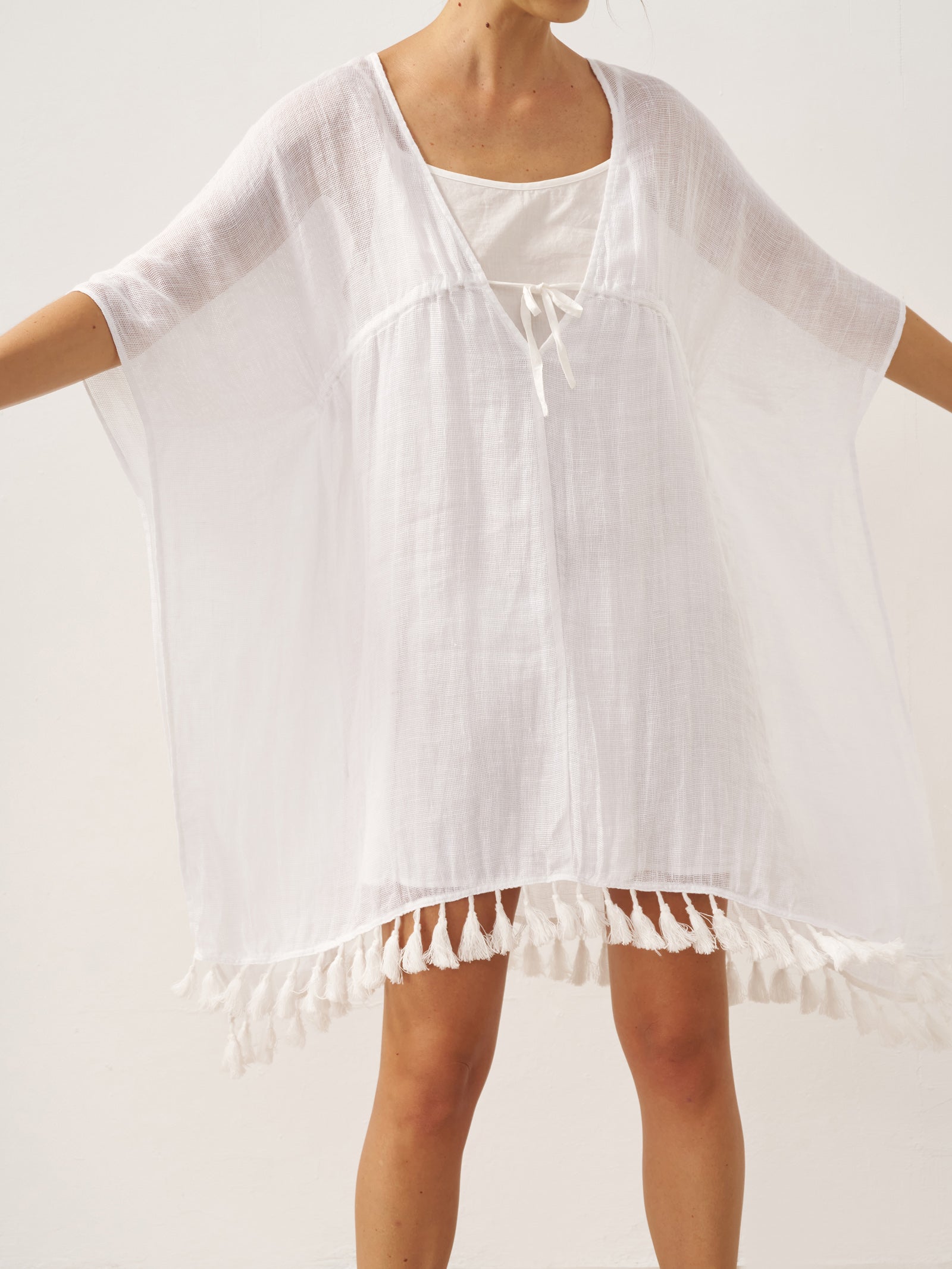 Linen V-Neck Cover-Up and Slip Dress Set CASS by LINTICO
