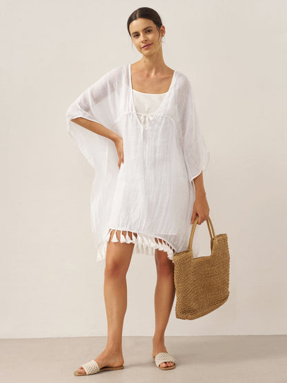 Linen V-Neck Cover-Up and Slip Dress Set CASS by LINTICO