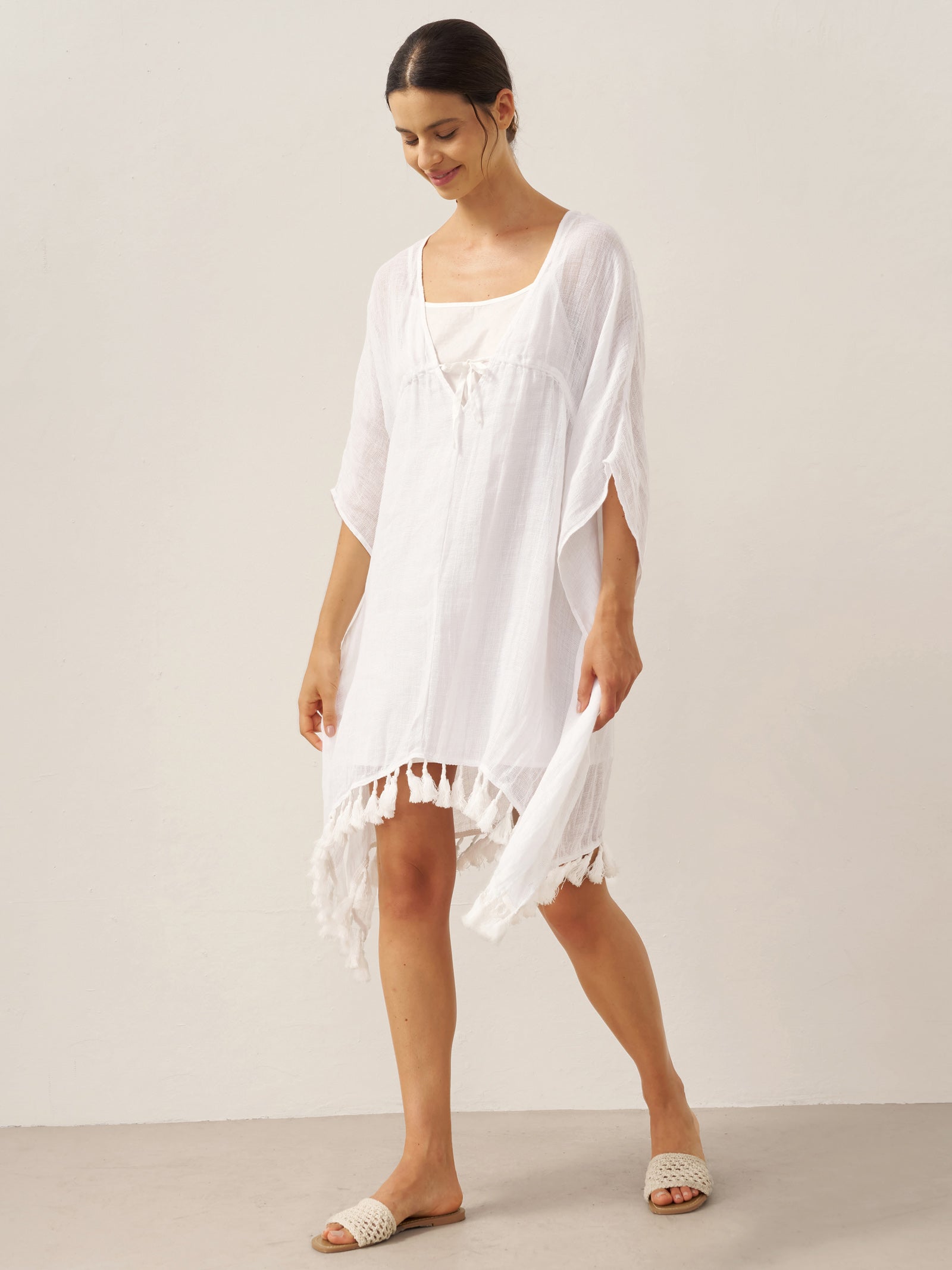 Linen V-Neck Cover-Up and Slip Dress Set CASS by LINTICO