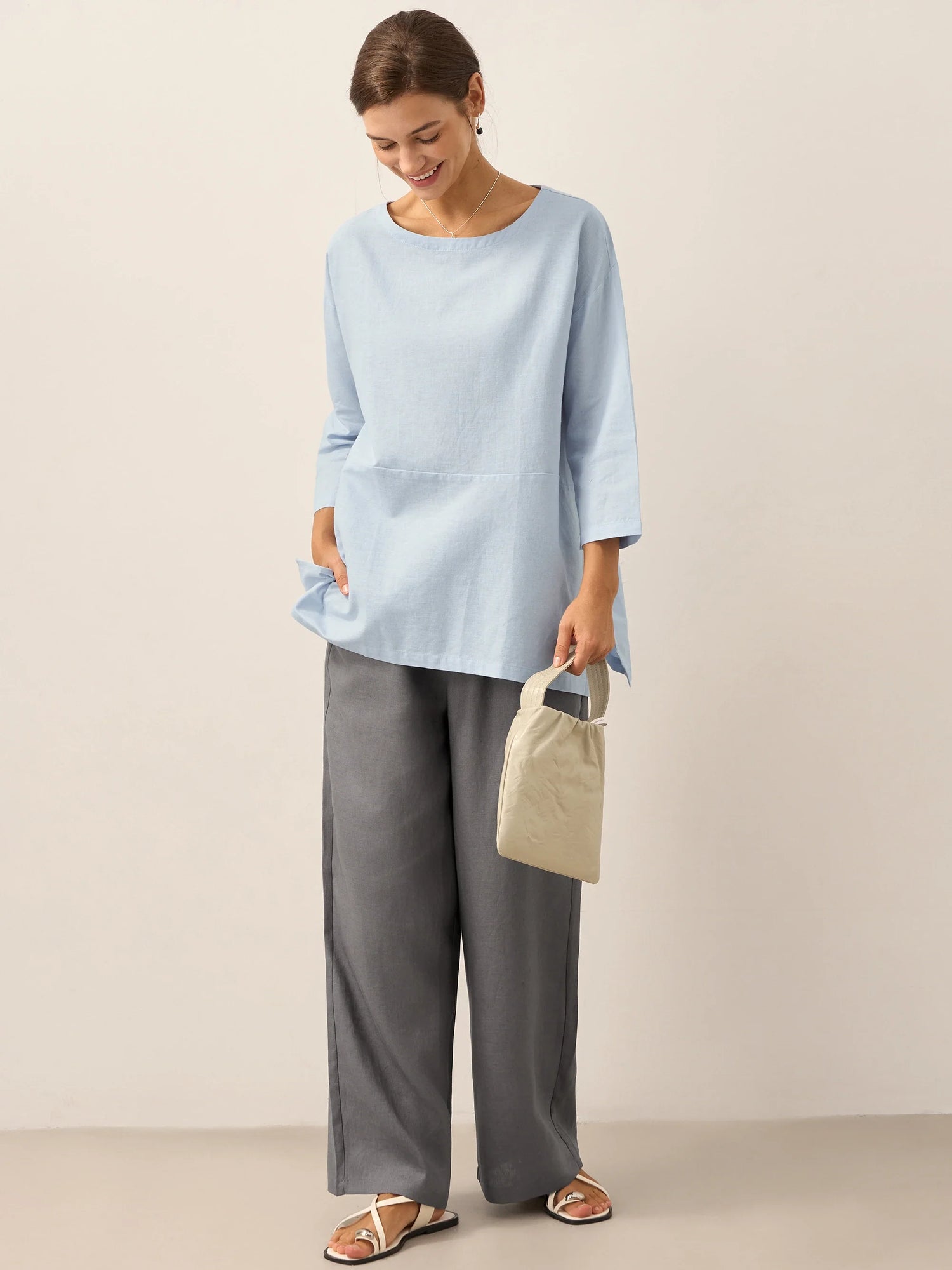 Linen White Boat Neck Oversized Top AVA by LINTICO