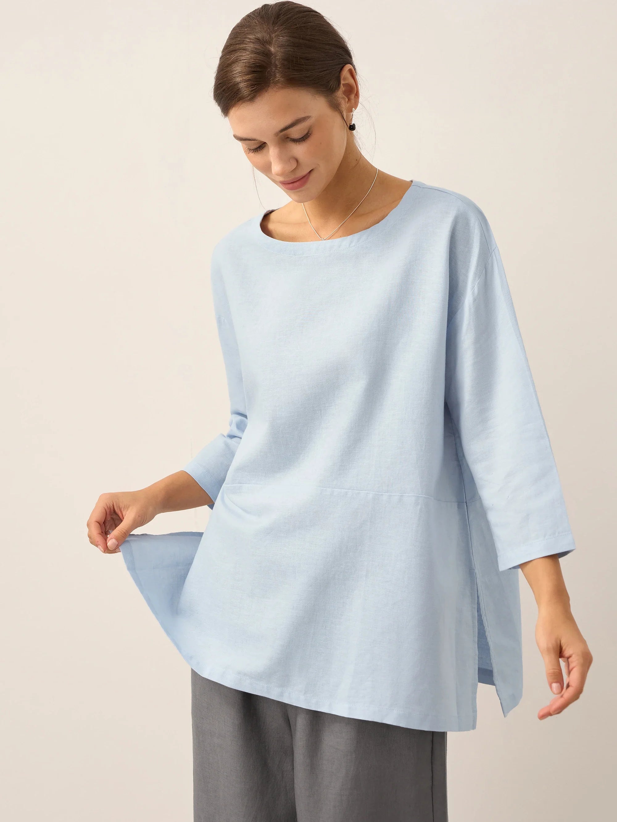 Linen White Boat Neck Oversized Top AVA by LINTICO