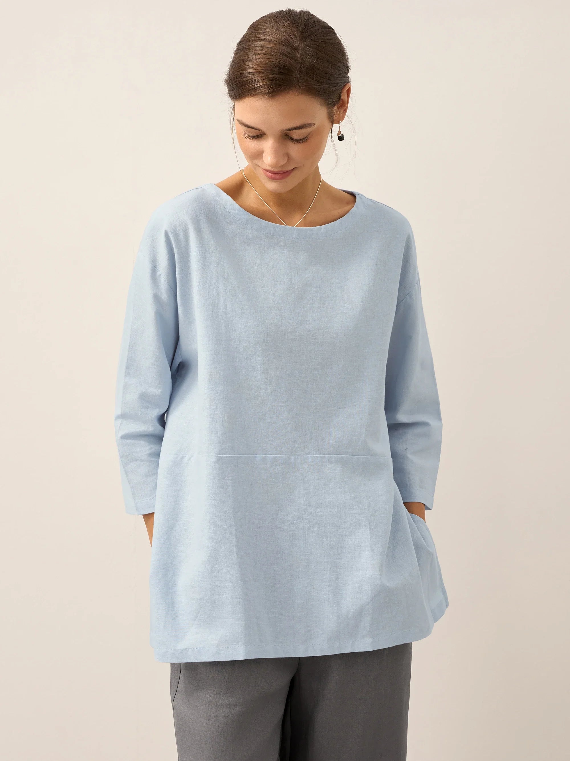 Linen White Boat Neck Oversized Top AVA by LINTICO