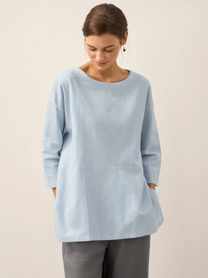 Linen White Boat Neck Oversized Top AVA by LINTICO