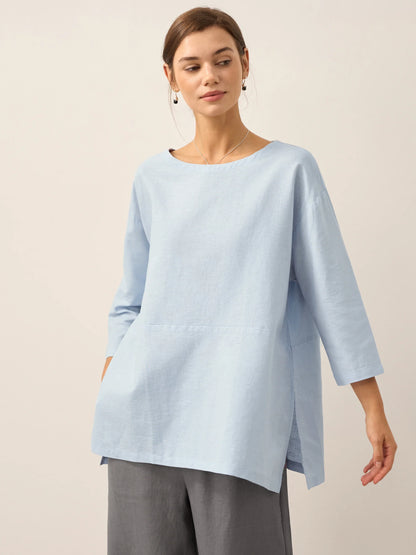 Linen White Boat Neck Oversized Top AVA by LINTICO