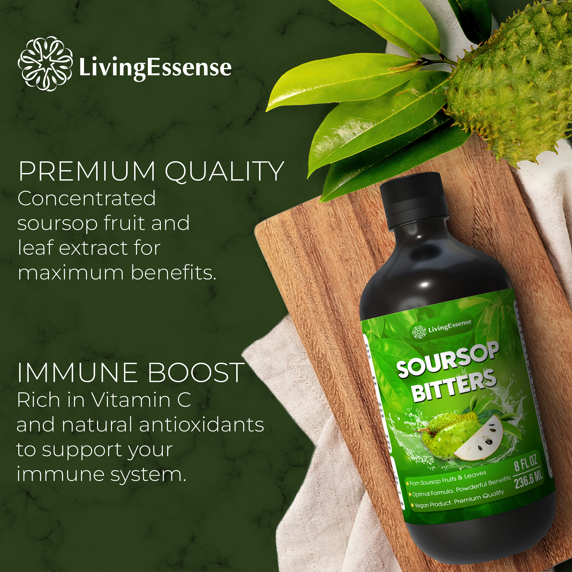 Soursop Bitters Liquid with Soursop Leaves for Gut Health &amp; Immune Boost by FreshDrinkUS - Natural and Premium Herbal Tea