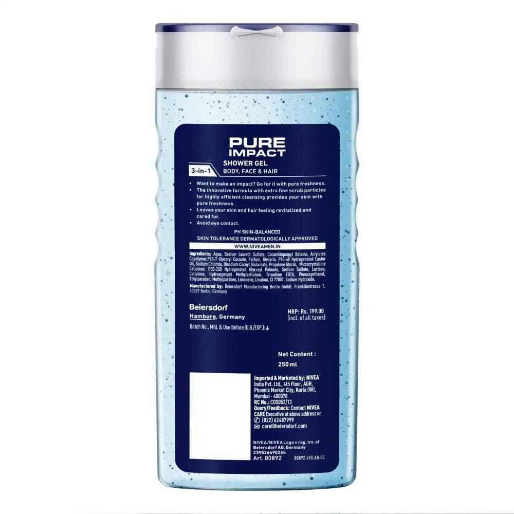 Nivea Men Pure Impact Shower Gel For Body, Face &amp; Hair