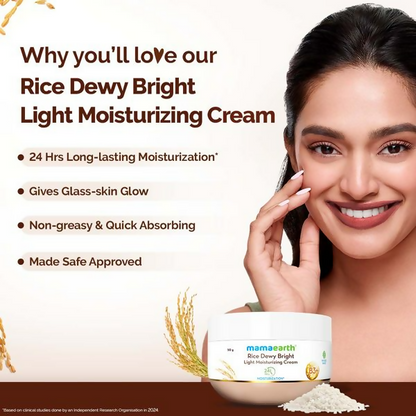 Mamaearth Rice Dewy Bright Light Moisturizing Cream with Rice Water &amp; Niacinamide For Glass-Skin
