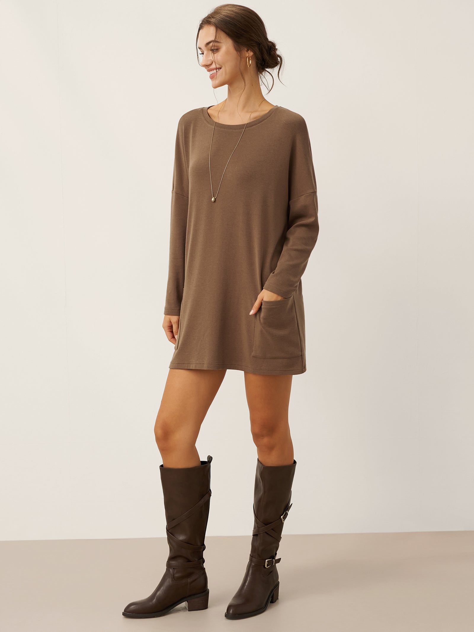 Lenzing Tencel Modal® Long Drop Shoulder Stretch Pullover Top with Patch Pockets  DestGlow