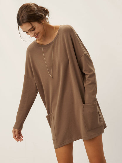 Lenzing Tencel Modal® Long Drop Shoulder Stretch Pullover Top with Patch Pockets  DestGlow