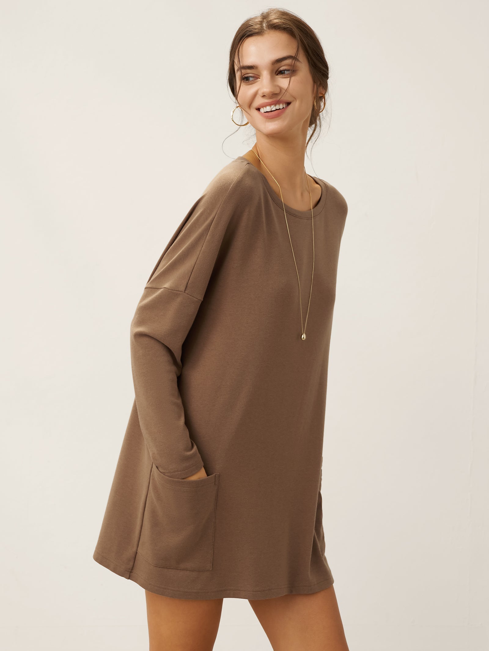Lenzing Tencel Modal® Long Drop Shoulder Stretch Pullover Top with Patch Pockets  DestGlow