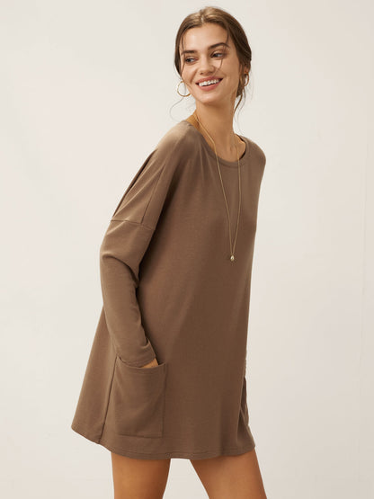 Lenzing Tencel Modal® Long Drop Shoulder Stretch Pullover Top with Patch Pockets  DestGlow