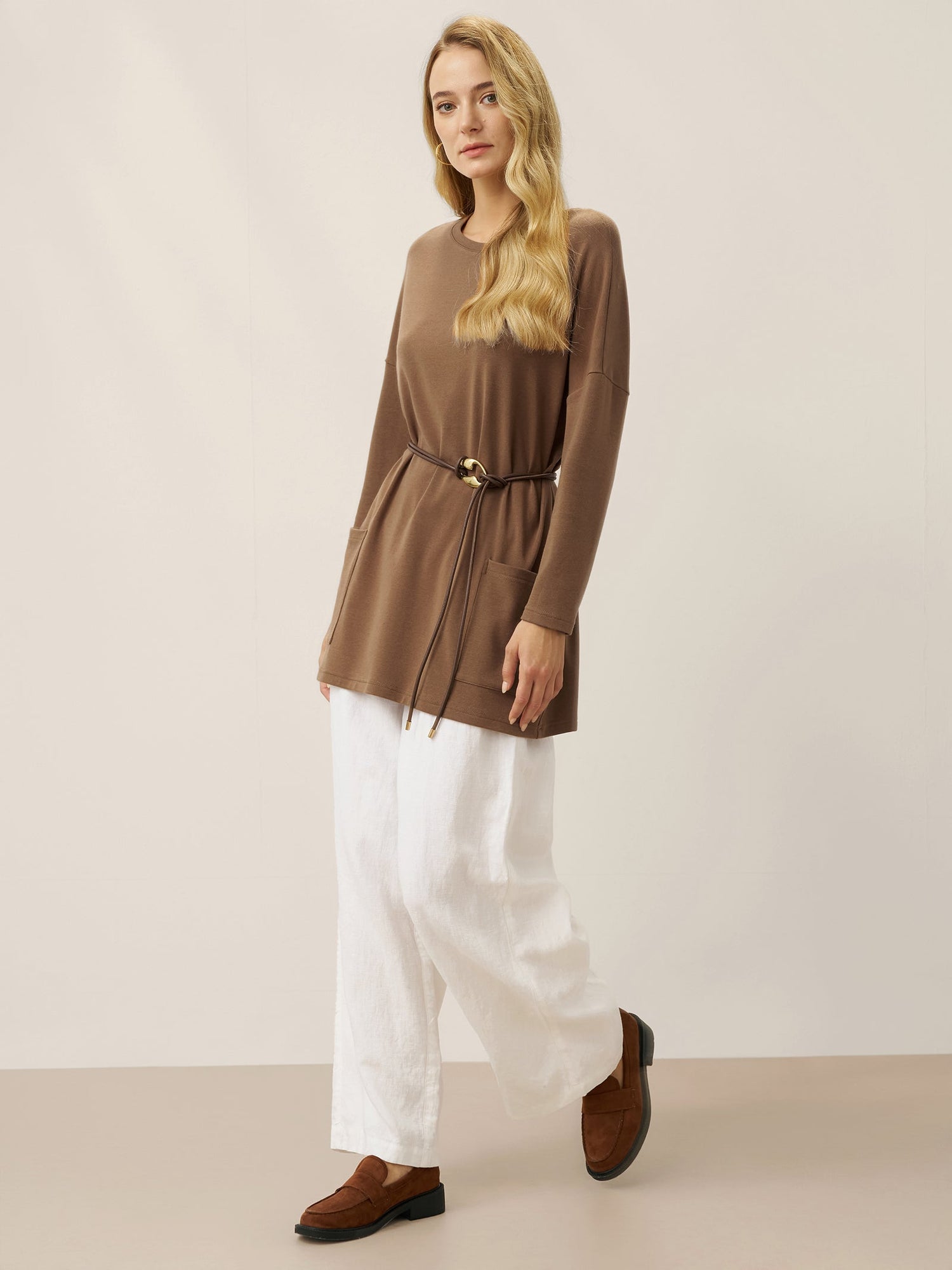 Lenzing Tencel Modal® Long Drop Shoulder Stretch Pullover Top with Patch Pockets  DestGlow