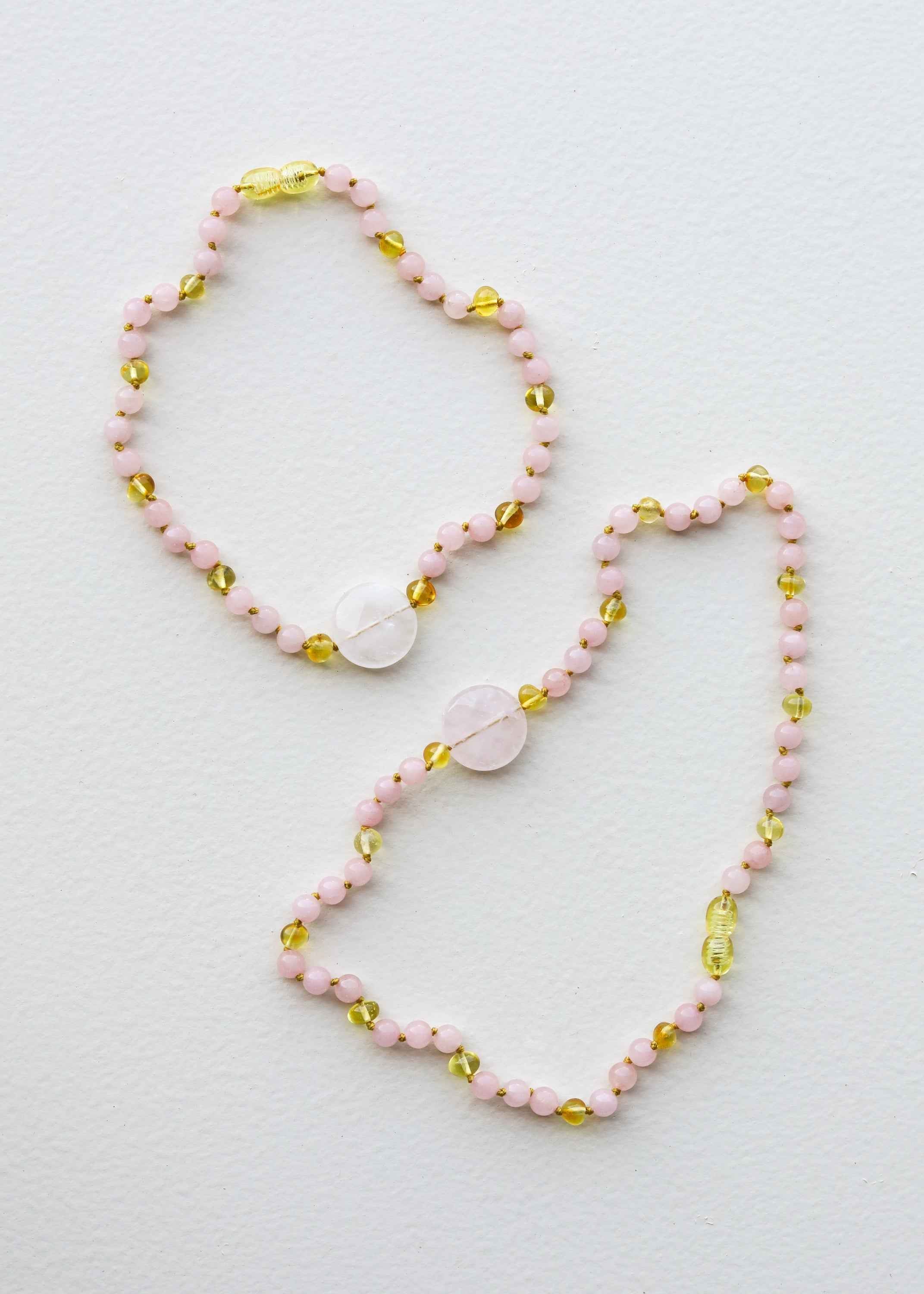 Rose Quartz + Honey Baltic Sea Amber || Rose Quartz Stone || Necklace Set