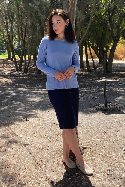 Long Sleeve Fine Ribbed Top with Modest Side Vents by Kosher Casual USA