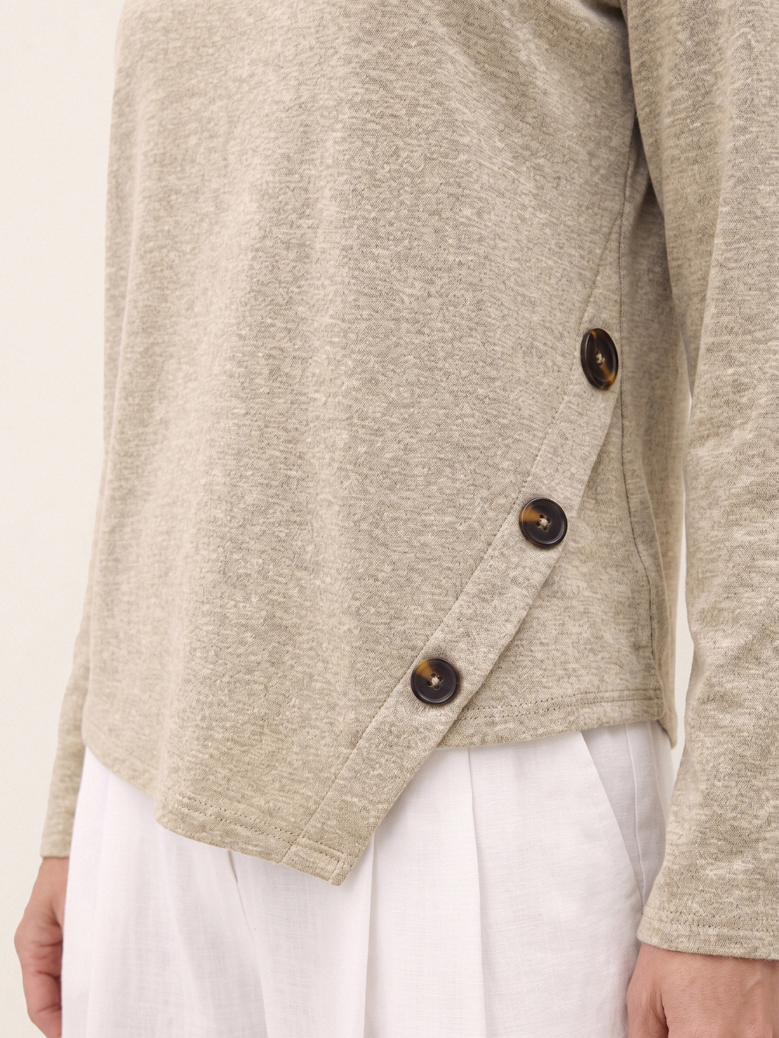 Lyocell Wool Asymmetric Hem Side Button Knit Top CELIA  DestGlow