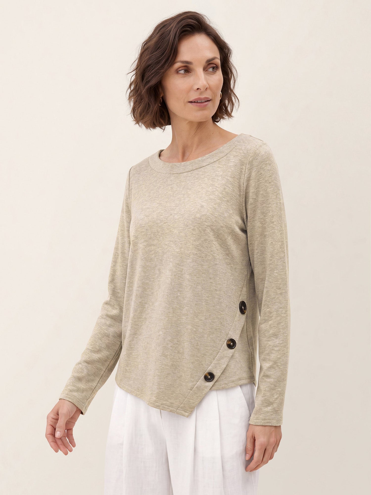Lyocell Wool Asymmetric Hem Side Button Knit Top CELIA  DestGlow
