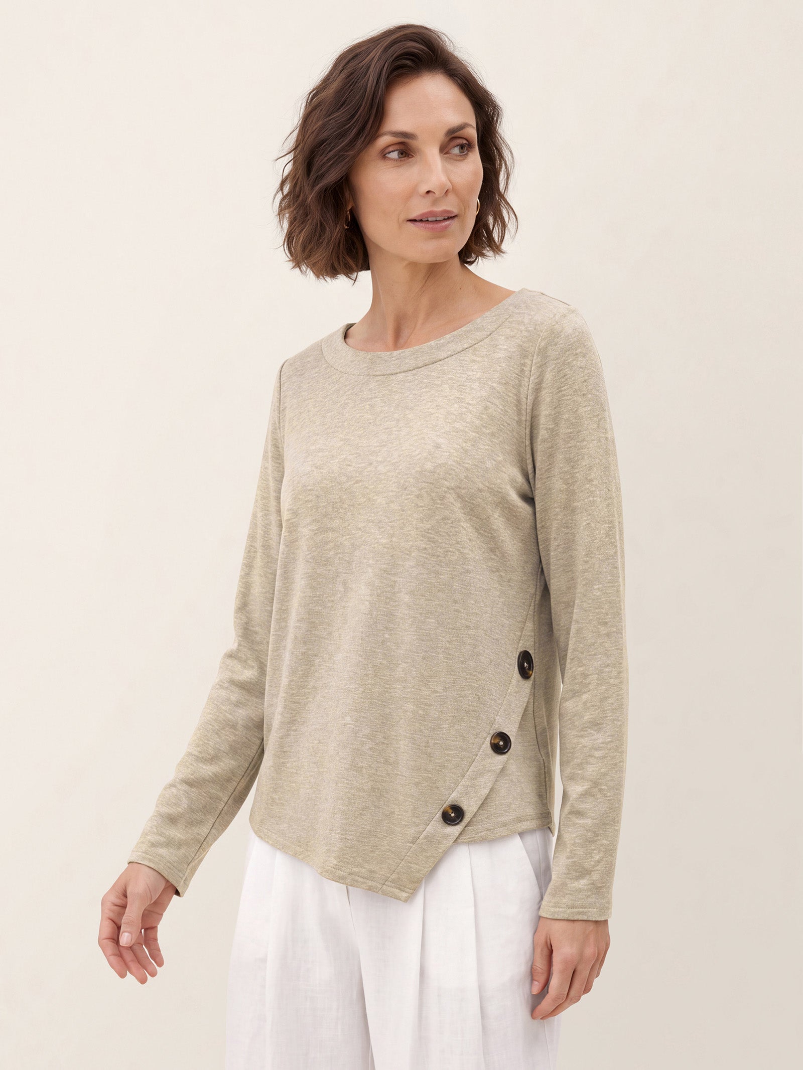 Lyocell Wool Asymmetric Hem Side Button Knit Top CELIA  DestGlow