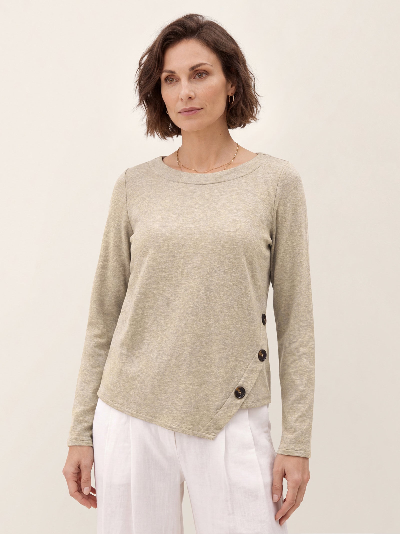 Lyocell Wool Asymmetric Hem Side Button Knit Top CELIA  DestGlow