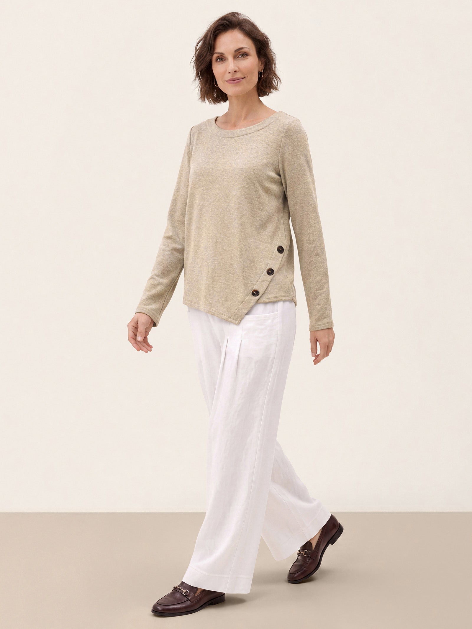 Lyocell Wool Asymmetric Hem Side Button Knit Top CELIA  DestGlow