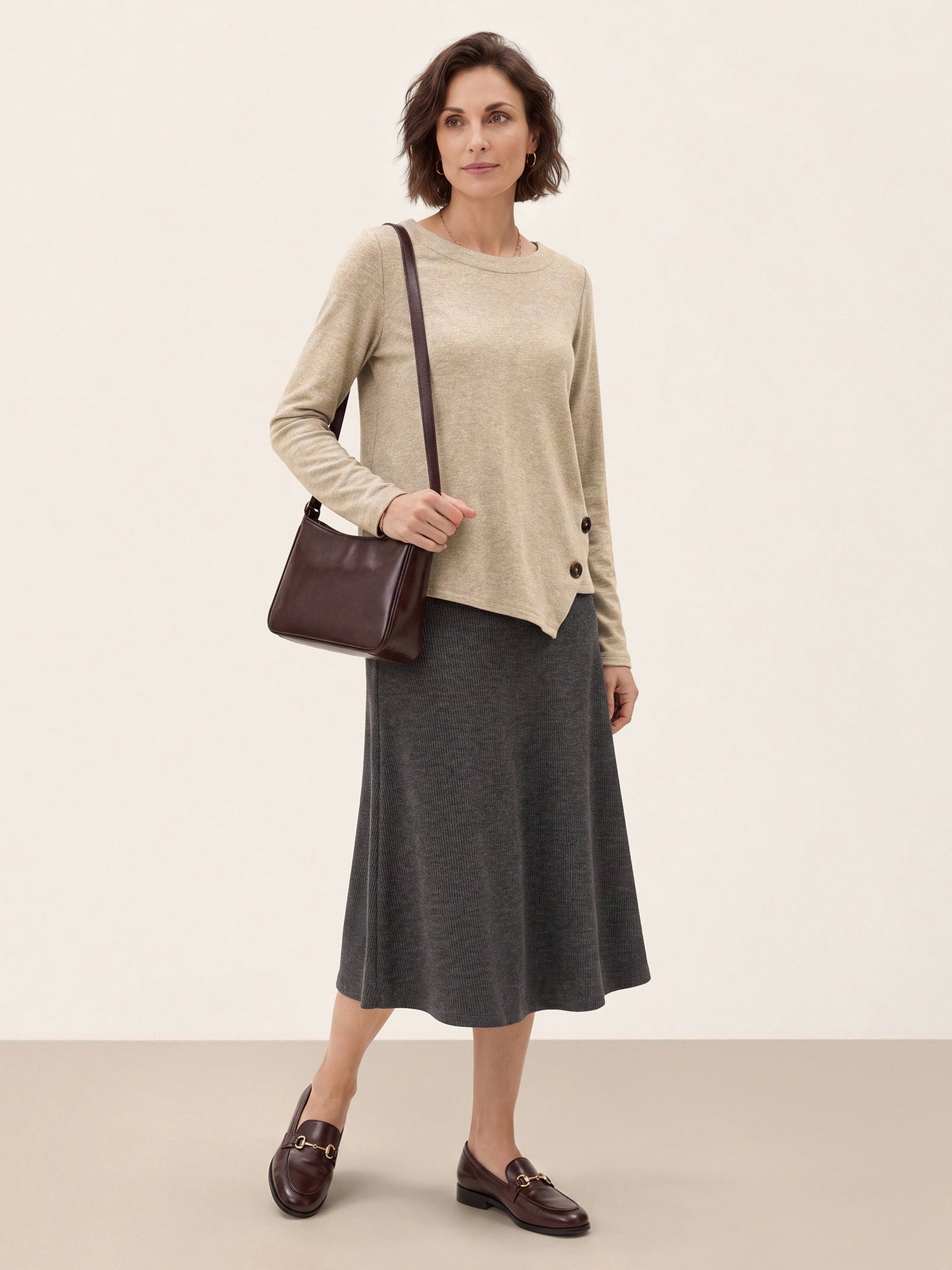Lyocell Wool Asymmetric Hem Side Button Knit Top CELIA  DestGlow