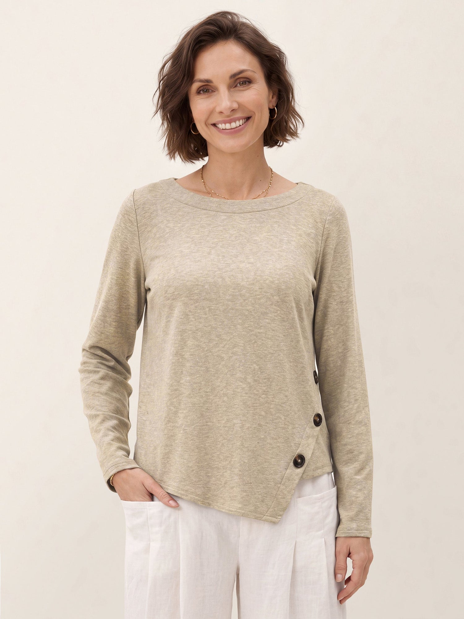 Lyocell Wool Asymmetric Hem Side Button Knit Top CELIA  DestGlow