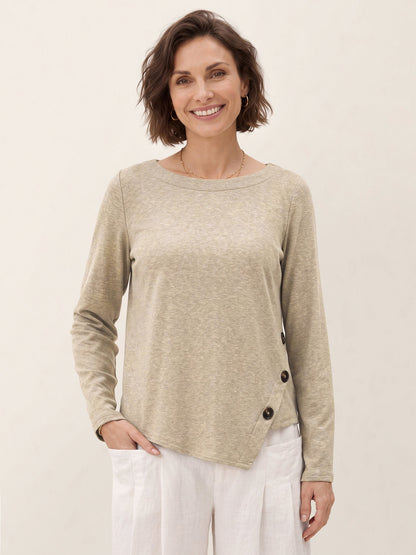 Lyocell Wool Asymmetric Hem Side Button Knit Top CELIA  DestGlow