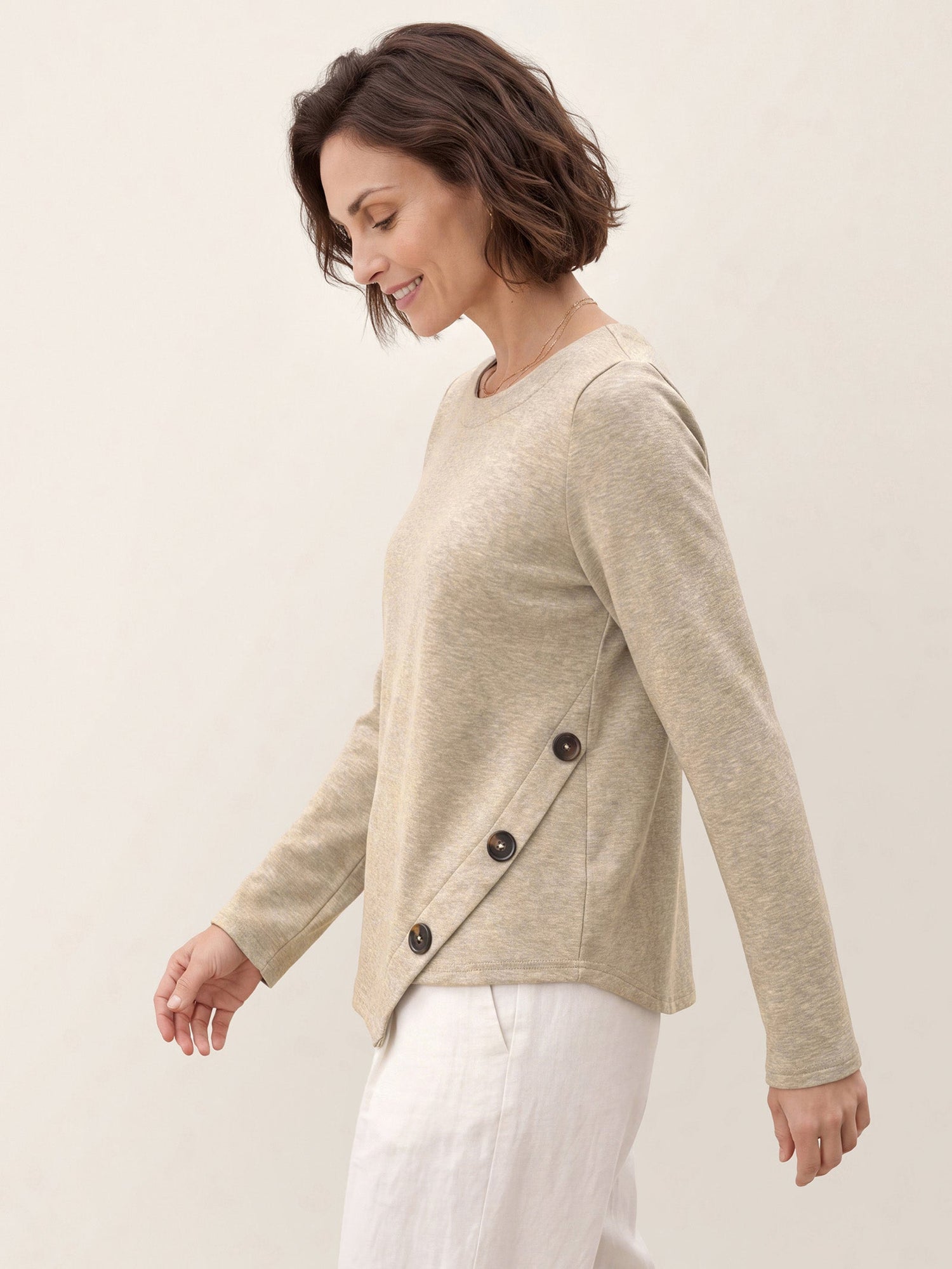 Lyocell Wool Asymmetric Hem Side Button Knit Top CELIA  DestGlow