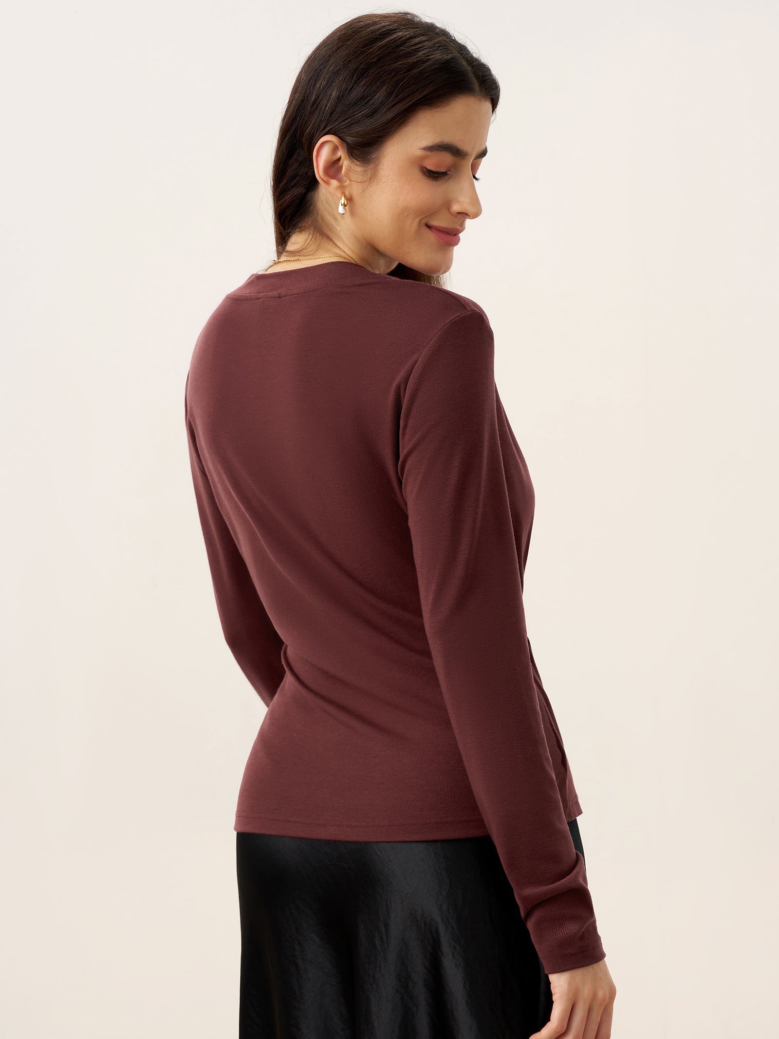 Wool Lyocell Asymmetric Ruched Overlap V-Neck Top TILLY by LINTICO