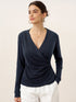 Wool Lyocell Asymmetric Ruched Overlap V-Neck Top TILLY by LINTICO