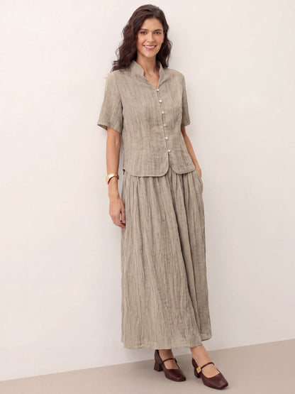 Lyocell Textured Pleated Waist Skirt ROSAMUND by LINTICO