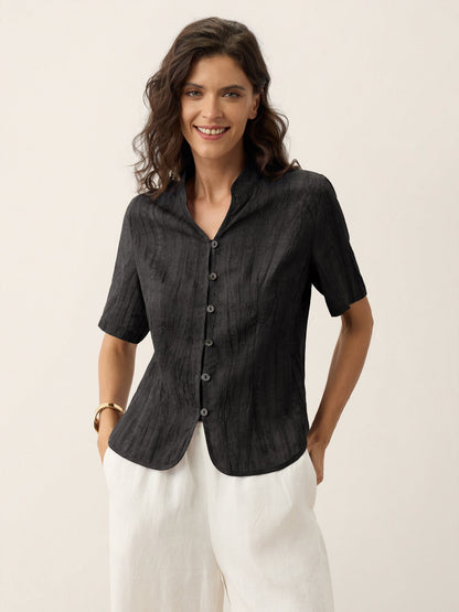 Lyocell Textured Stand Collar Shirt Jacket PHILIPPA  DestGlow