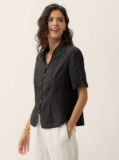 Lyocell Textured Stand Collar Shirt Jacket PHILIPPA  DestGlow