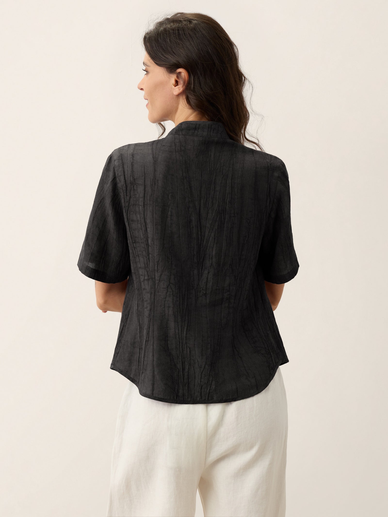 Lyocell Textured Stand Collar Shirt Jacket PHILIPPA  DestGlow