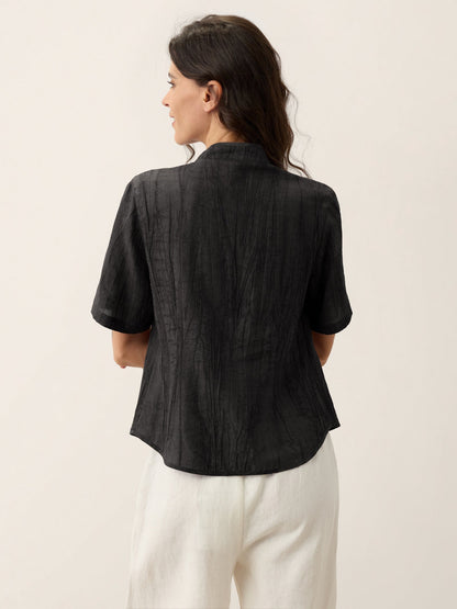 Lyocell Textured Stand Collar Shirt Jacket PHILIPPA  DestGlow