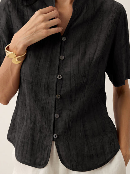 Lyocell Textured Stand Collar Shirt Jacket PHILIPPA  DestGlow