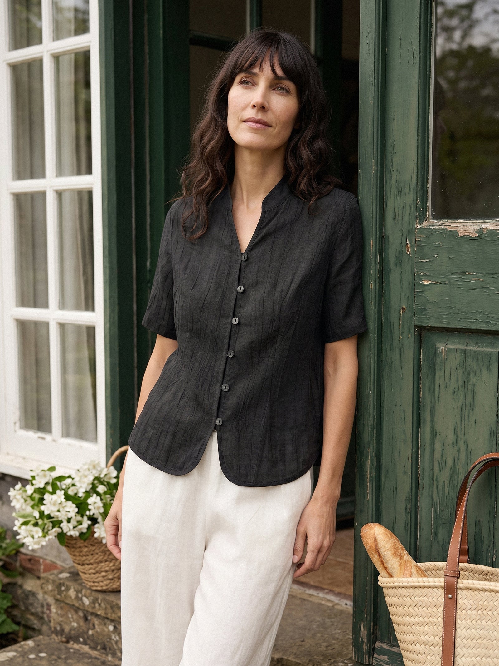 Lyocell Textured Stand Collar Shirt Jacket PHILIPPA  DestGlow