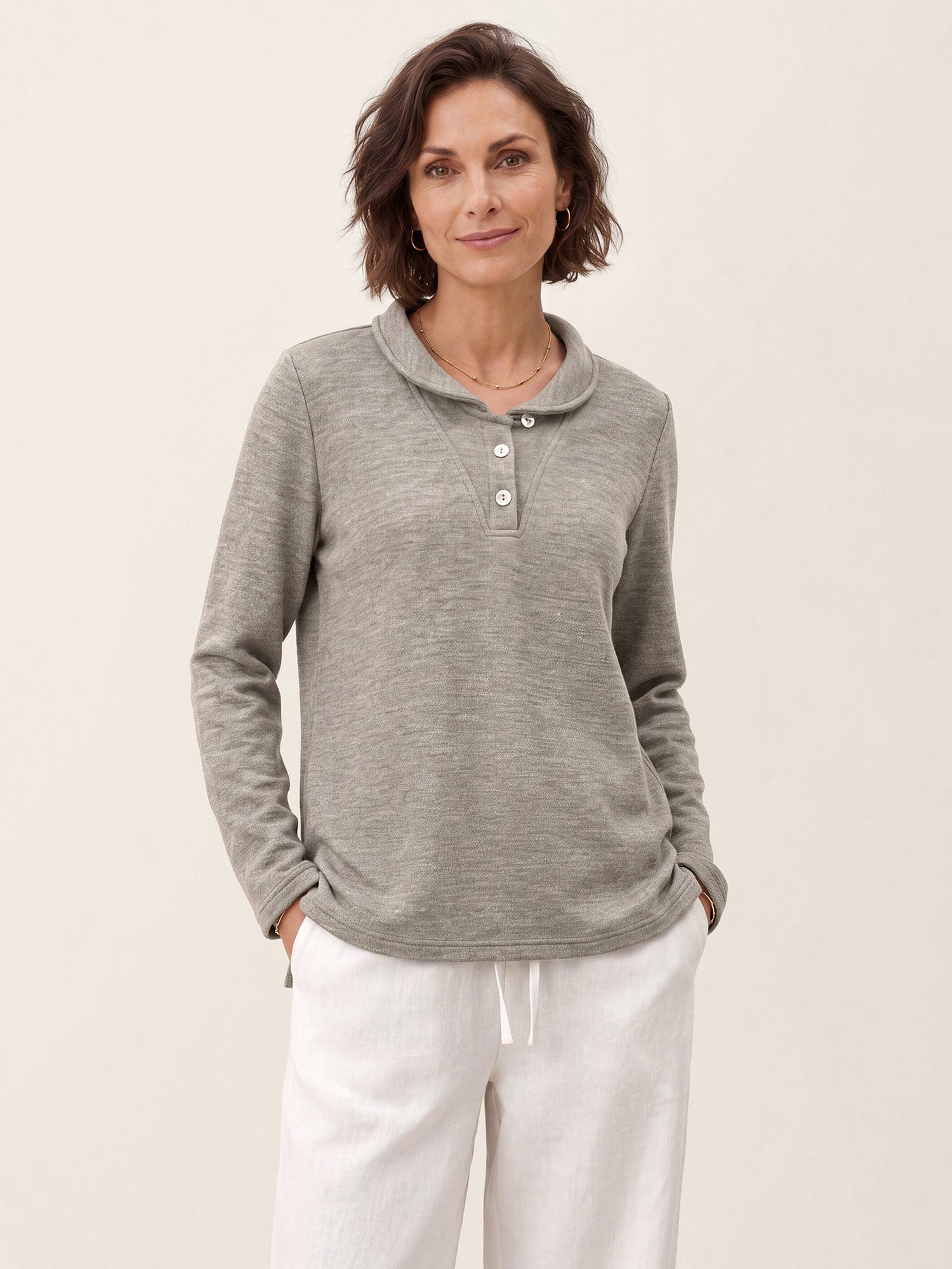 Lyocell Wool Peter Pan Collar Shell Button Knit Top ELIANE  DestGlow