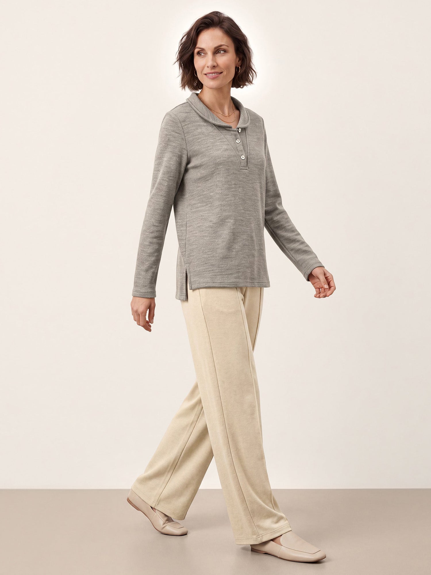 Lyocell Wool Peter Pan Collar Shell Button Knit Top ELIANE  DestGlow