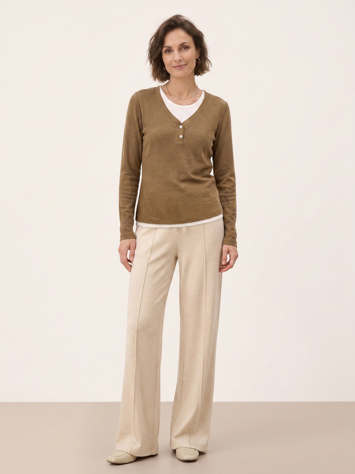 Lyocell Wool Layered Look Button Placket Top SABRINE  DestGlow